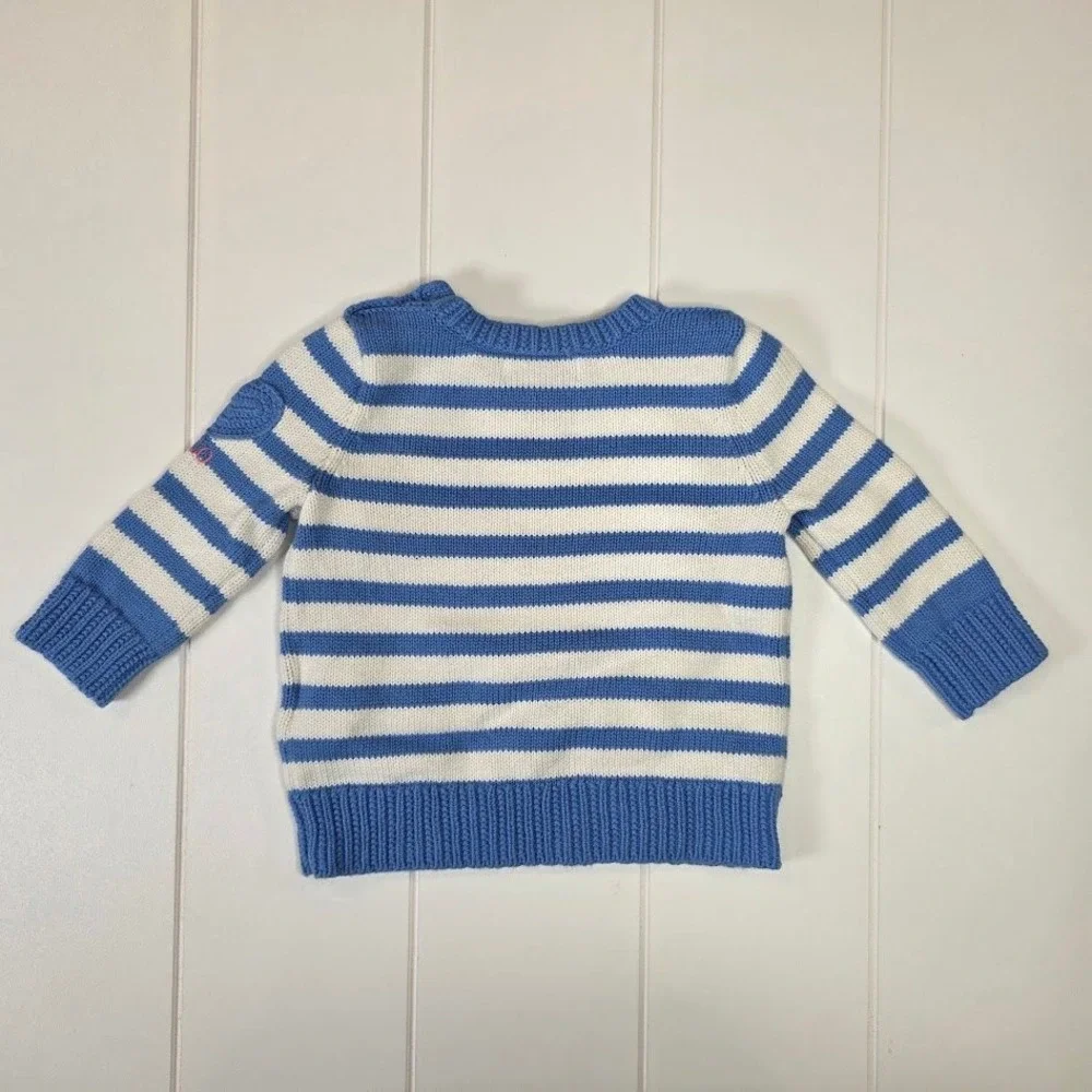 Ralph Lauren Size 6M‎ Baby Girls Blue White Stripe Cotton Sweater Heart Patch
